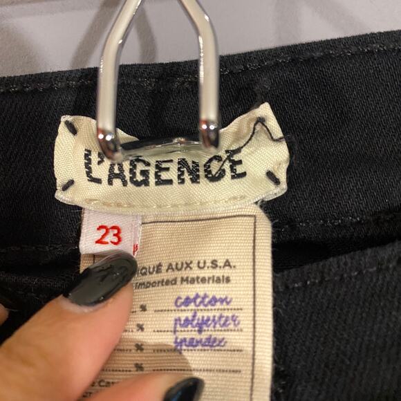 L'AGENCE Black Straight Fringe Raw Edge Trim Ankle Denim Jeans Women Sz 23 - Picture 4 of 9